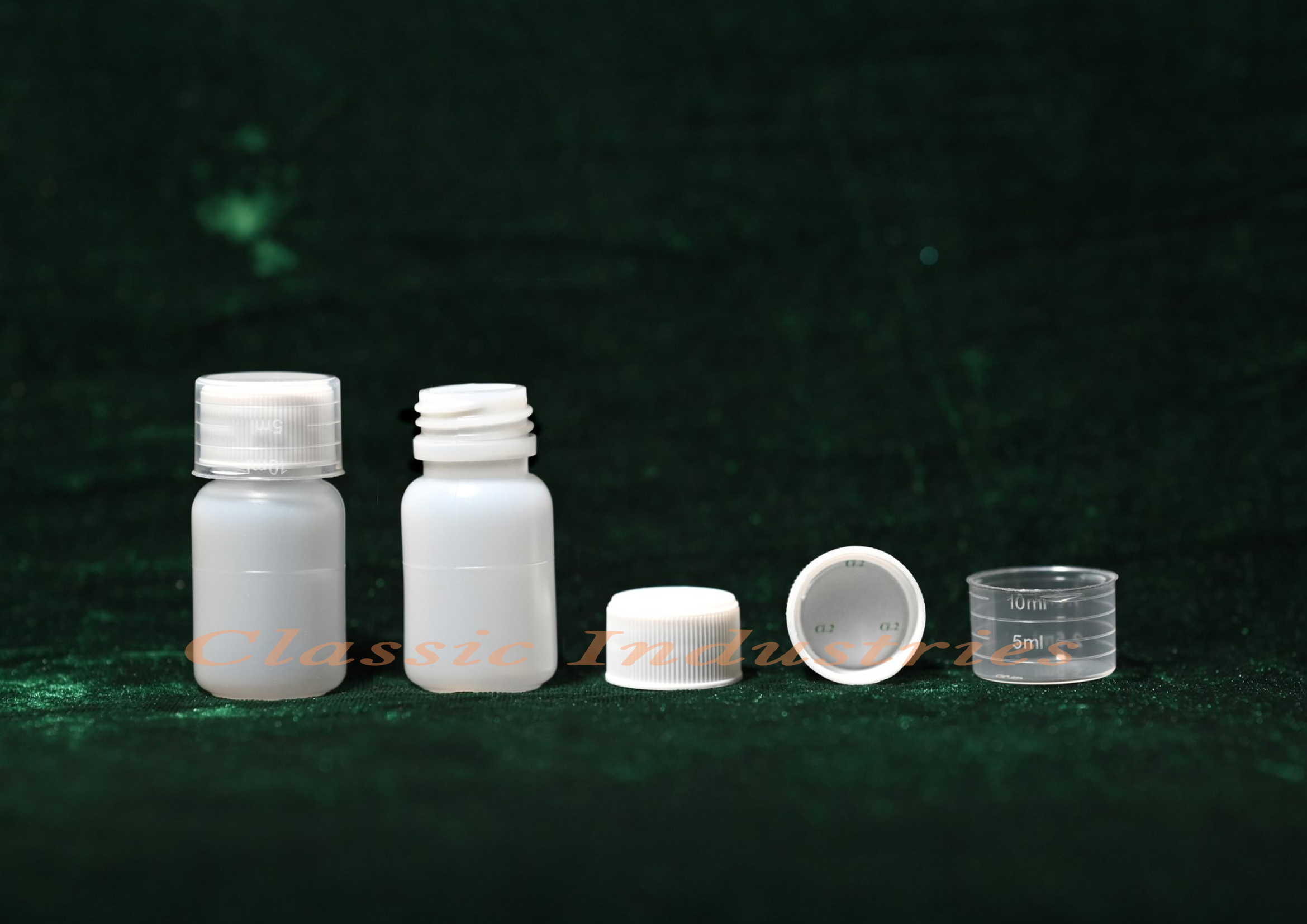 15ML25MM HDPE BOTTLE WITH WHITE CAP & MEASURING CUP