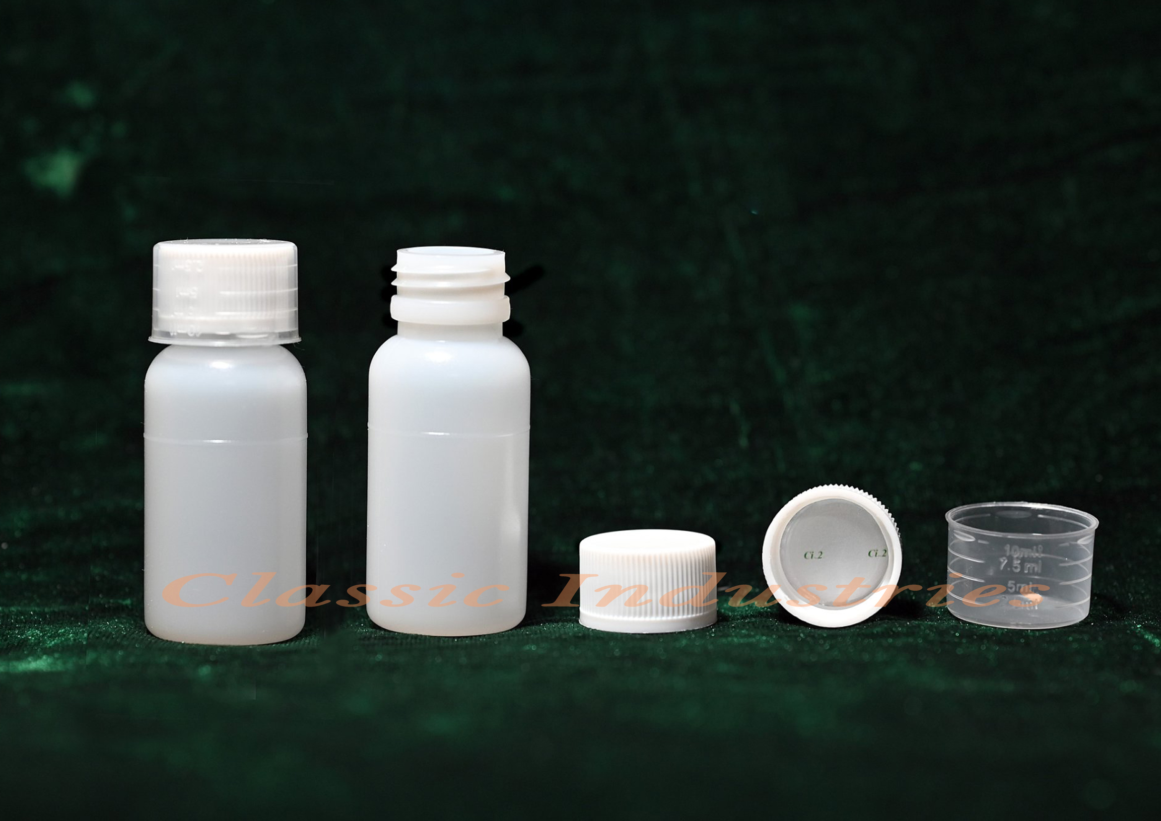 30ML25MM HDPE BOTTLE 8.5 GM WITH WHITE CAP & MEASURING CUP